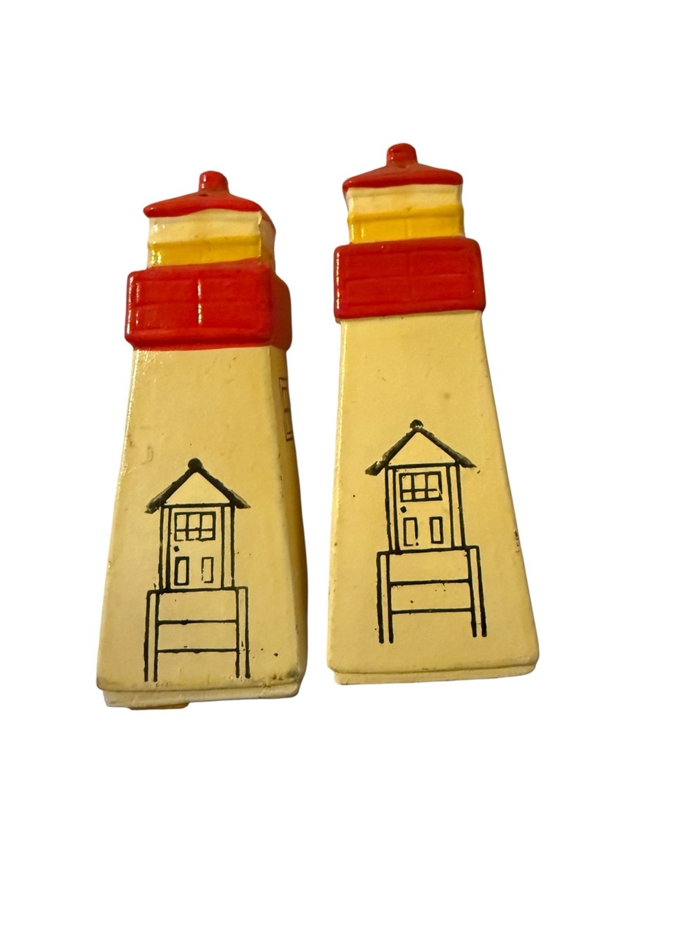 Vintage Lighthouse Salt & Pepper Shakers in Cream & Red
